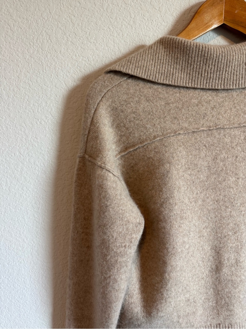 Free People Eloura Brown Tan Cashmere Henley Polo Sweater Size Small - Picture 7 of 8